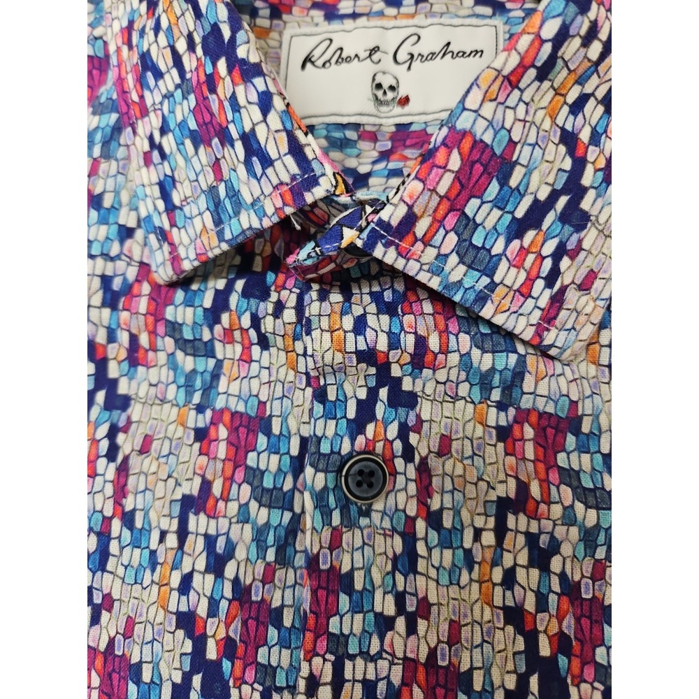 Robert Graham Shirt Mens Long Sleeve Skull Rose abstract print XL  linen cotton